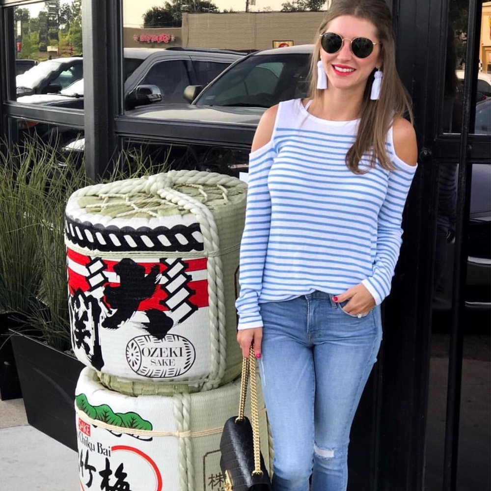 Striped Peep Shoulder Sweater